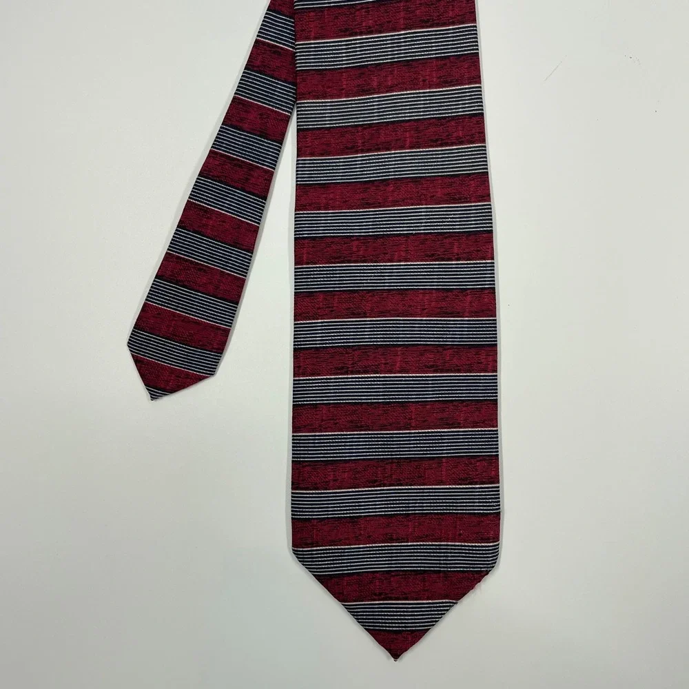 XMI Red Navy Blue Striped Silk Necktie Mens OSFA